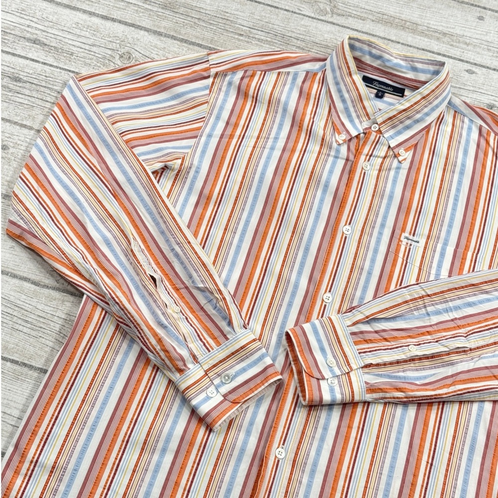 Faconnable Dress Shirt Men's L Multicolor Stripe Cotton Long Sleeve Button Down